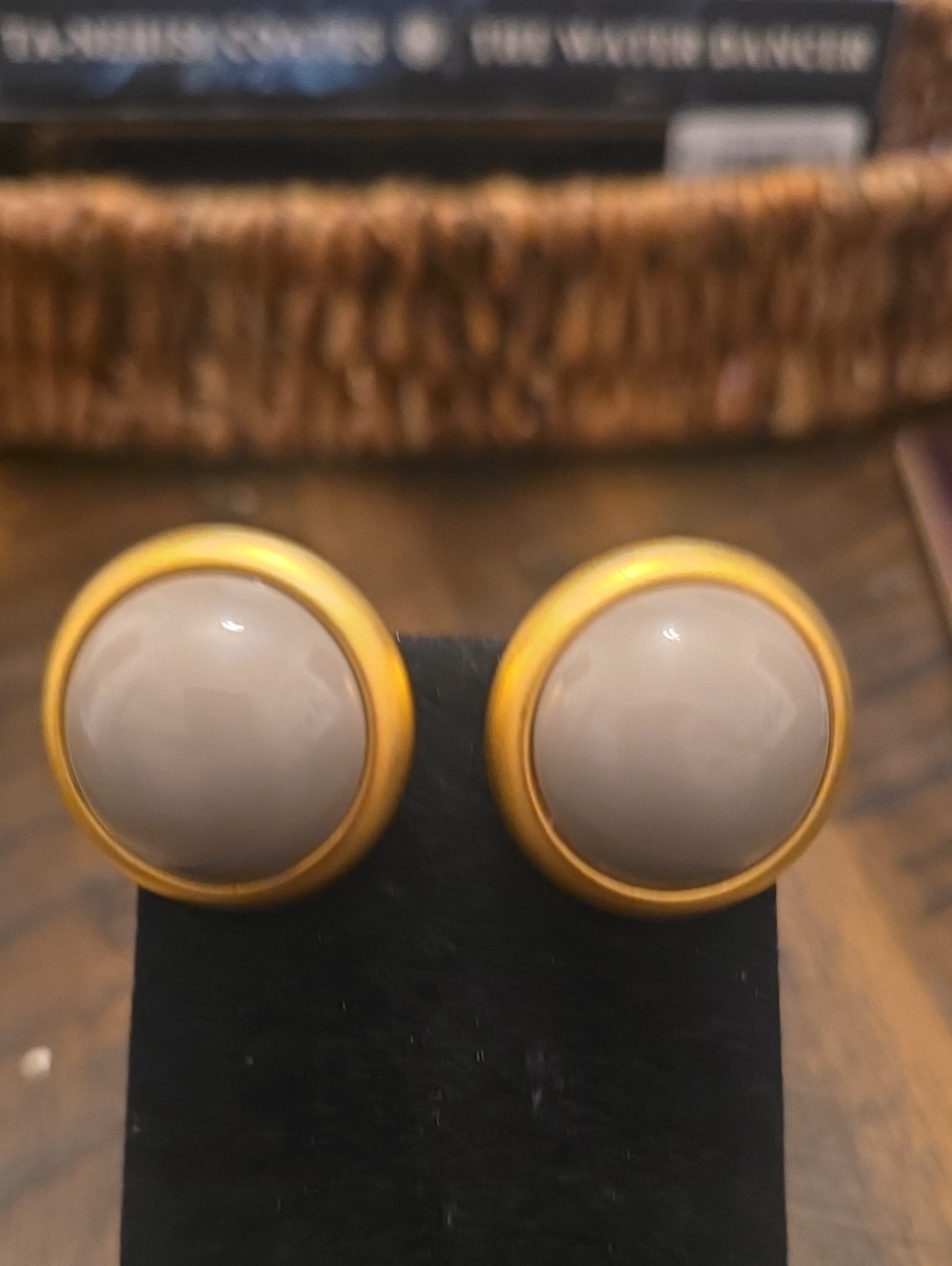 Joan Rivers Taupe and Gold Round Dome Stud Earrings